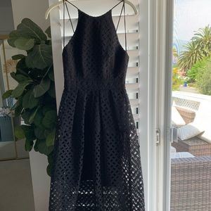 NICHOLAS Black Grid Lace Midi Dress